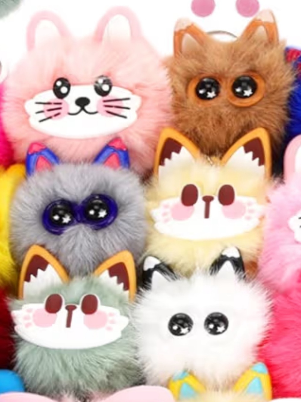 Mystery Fuzzy Cat Plush Keychain - Multi Colors